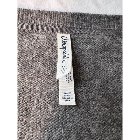 Aeropostale Cardigan Sweater 90s Gray Button Front Wool Rabbit Hair Blend MEDIUM - Picture 2 of 7